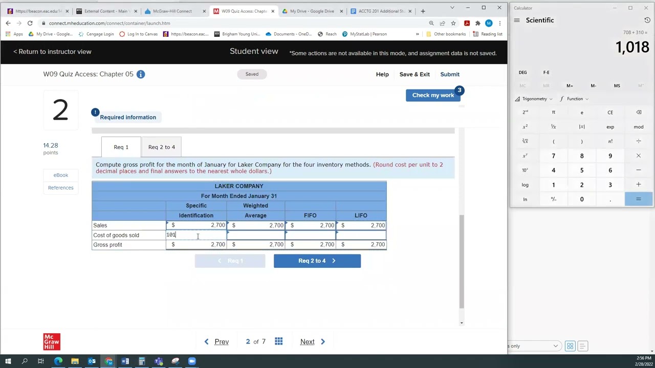 ACCTG 201 Quiz Access: Chapter 05 Problem 2 (McGraw-Hill Exercise 5-4 (Algo))