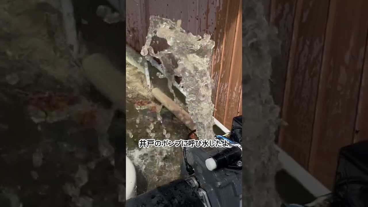 井戸のポンプに呼び水したよ