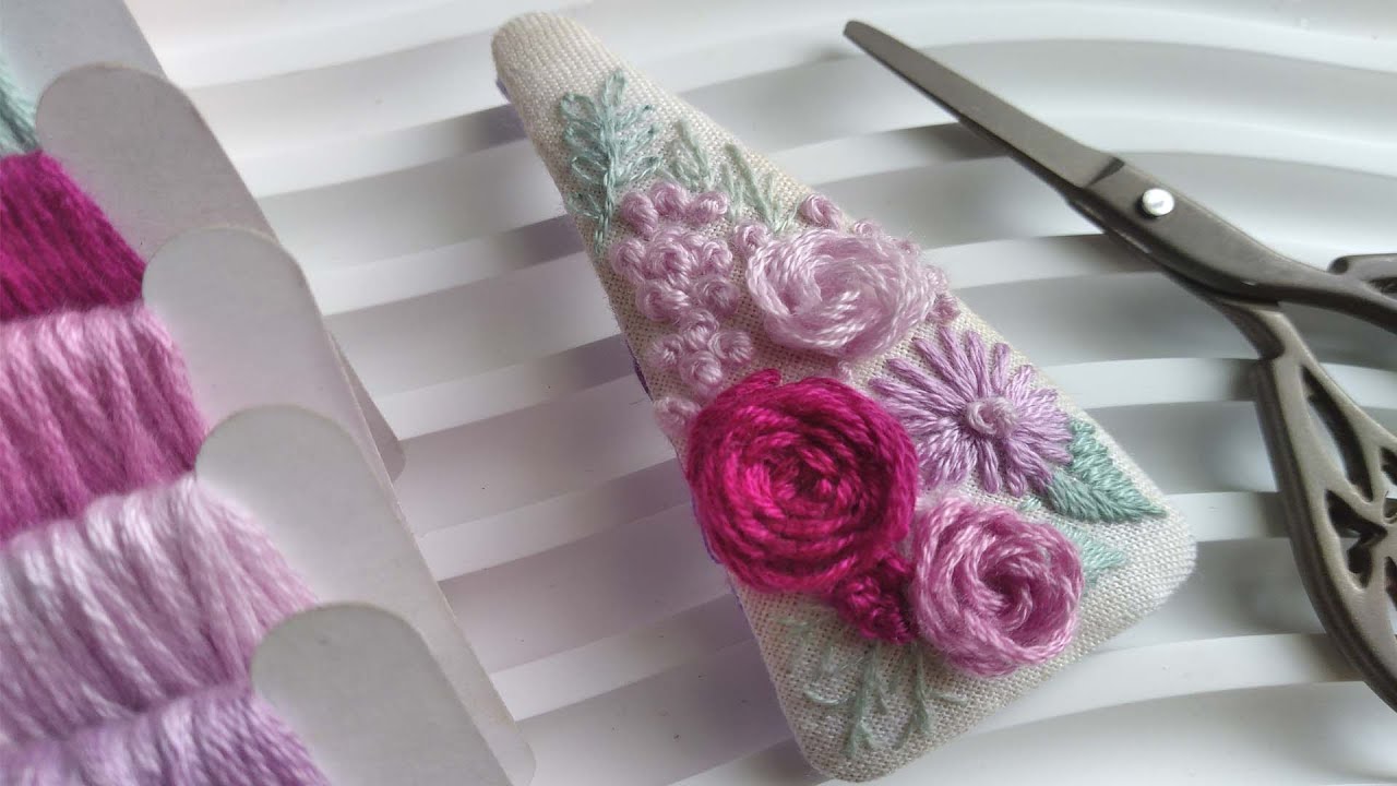 Flower hand embroidered hair clip │ DIY │ Hand embroidery │Kẹp tóc thêu tay