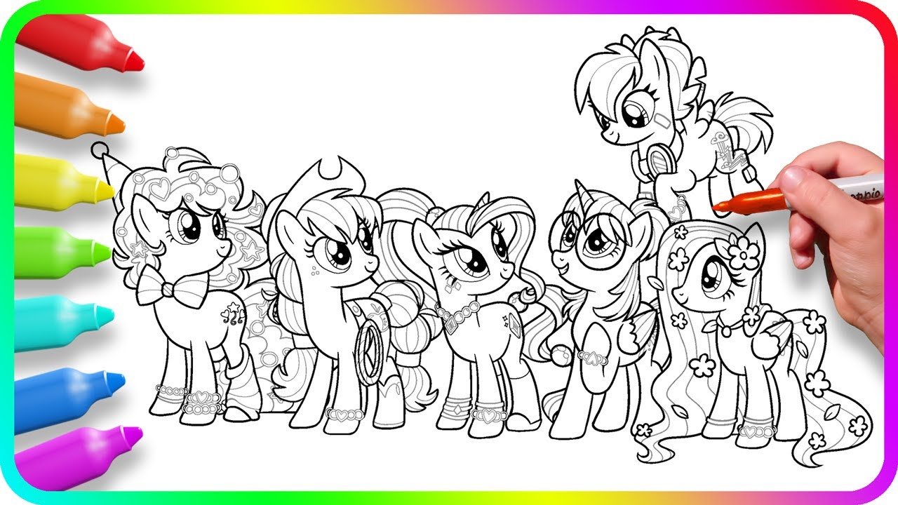 Coloring Pages MY LITTLE PONY - Mane Six. How to draw My Little Pony. Easy Drawing Tutorial Art. MLP