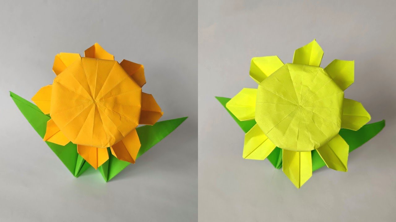Origami SUNFLOWER & LEAVES | How to make paper flower with leaves