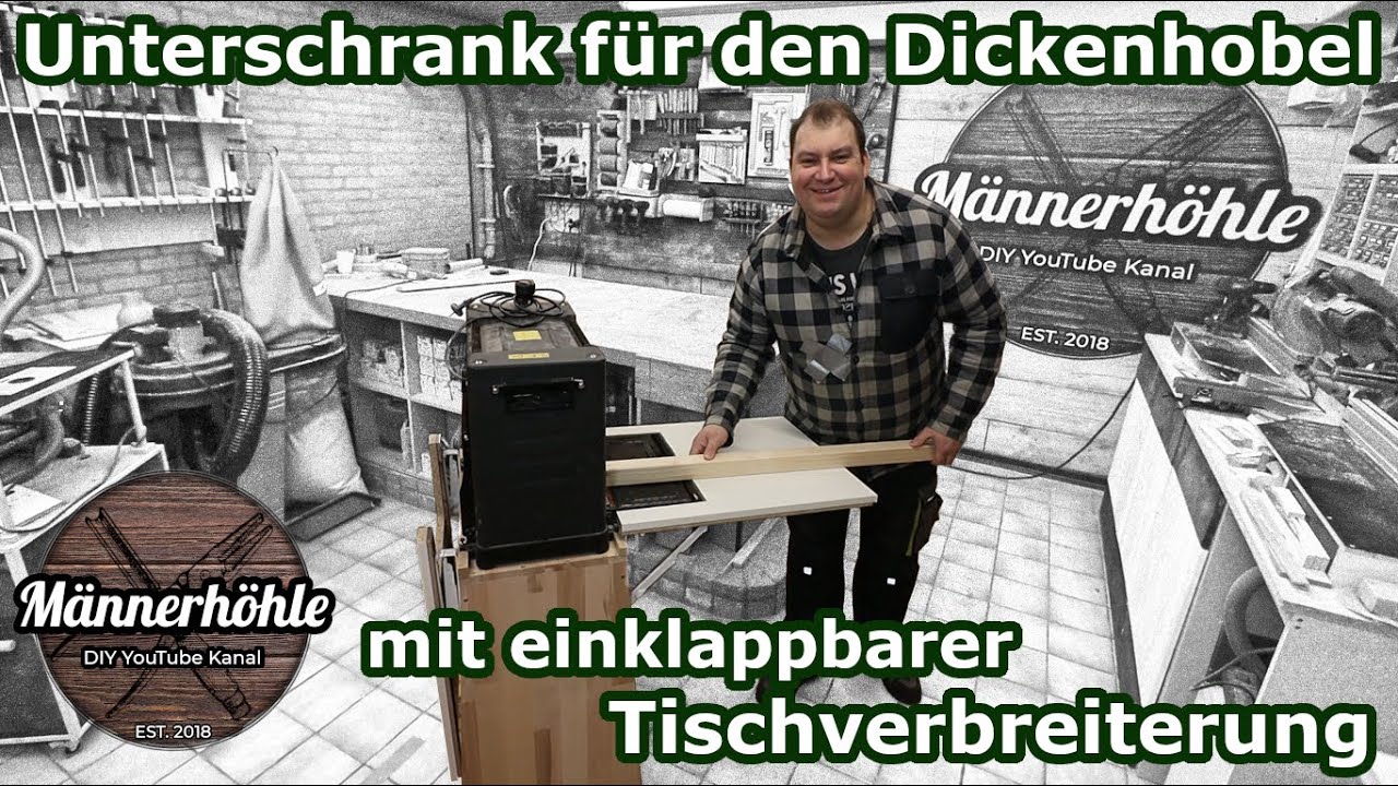 Unterschrank für den Dickenhobel - aufklappbare Tischverbreitung - DIY Werkstattmöbel