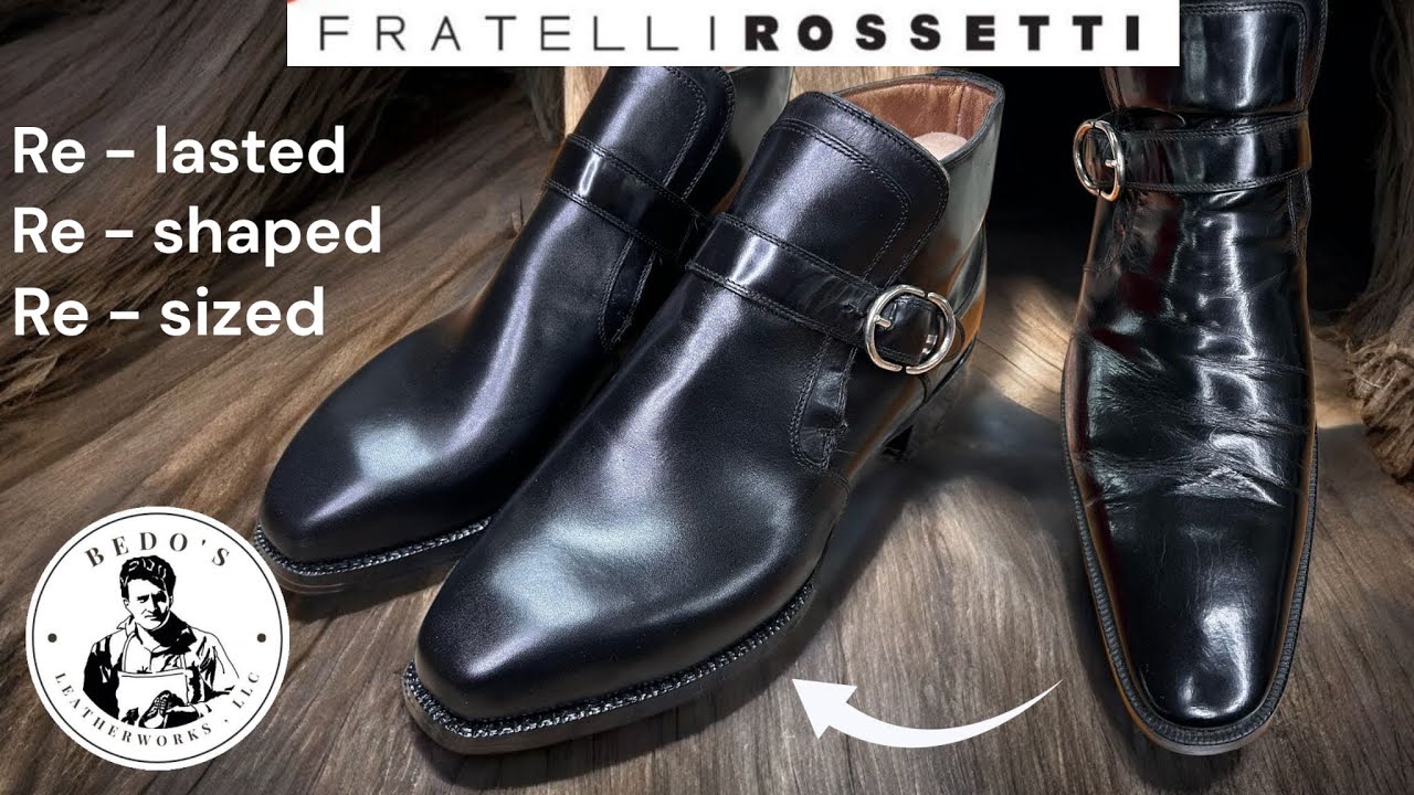 Восстановление формы, подгонка и изменение размера пары ботинок Fratelli Rossetti № 391.