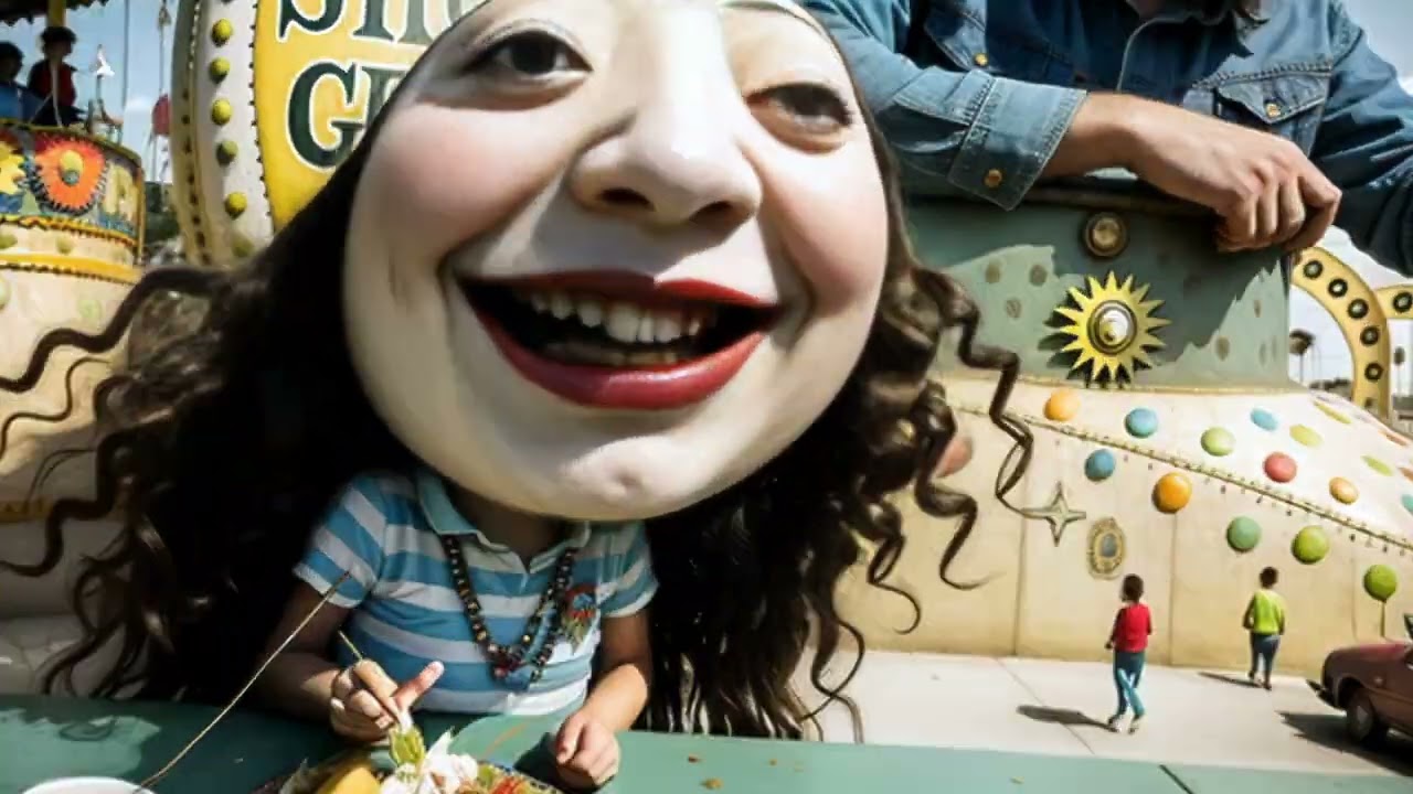 Trippy video flying through surreal bizarre carnival. Ai Generated 4k