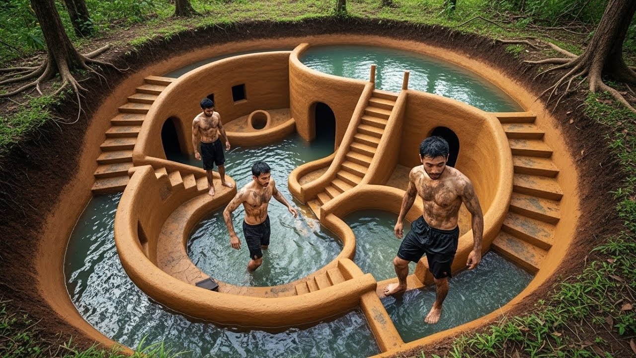 200 Days Building a Secret Jungle Adventure House with Private Pool and Spiral Water Slide