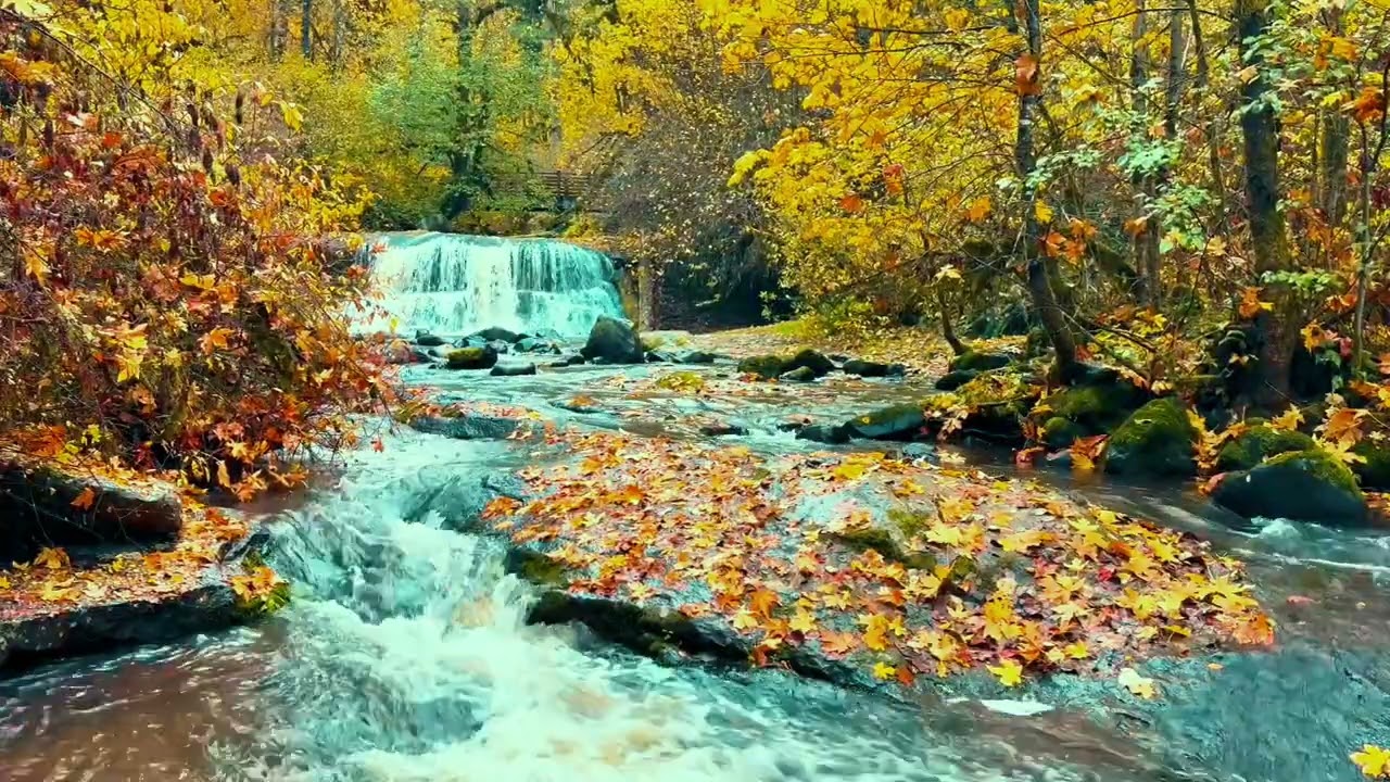 Autumn Forest Waterfall 🍂 | 3:33:33 Calm Nature Sounds for Relaxing and Study