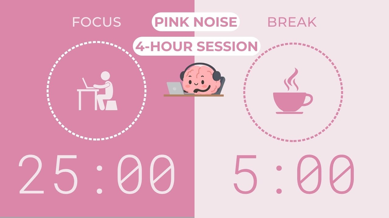 25/5 Pomodoro Timer with Pink Noise 🎧 4-Hour Study with Me for Deep Focus & ADHD ✨