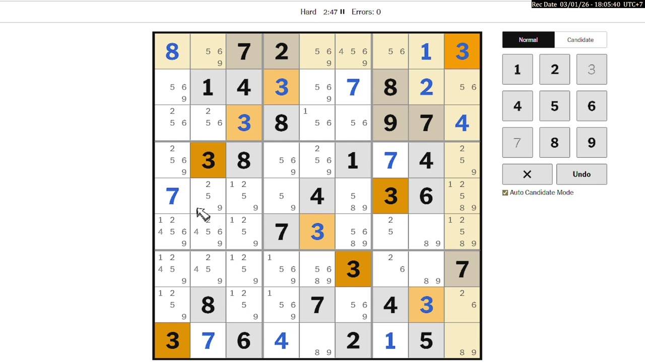 Hard Sudoku New York Times March 1, 2026