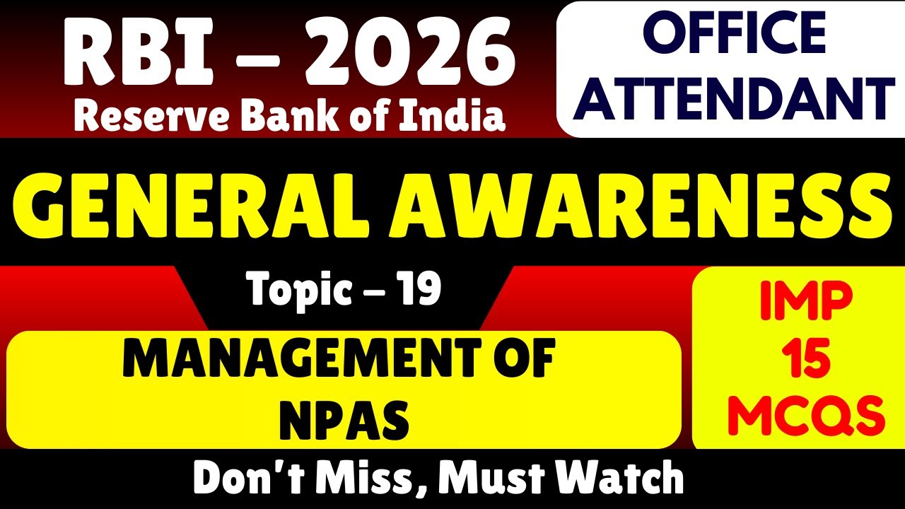 Management of NPAs MCQS | RBI Office Attendant 2026 Exam | RBI Office Attendant GK PDF Notes 2026