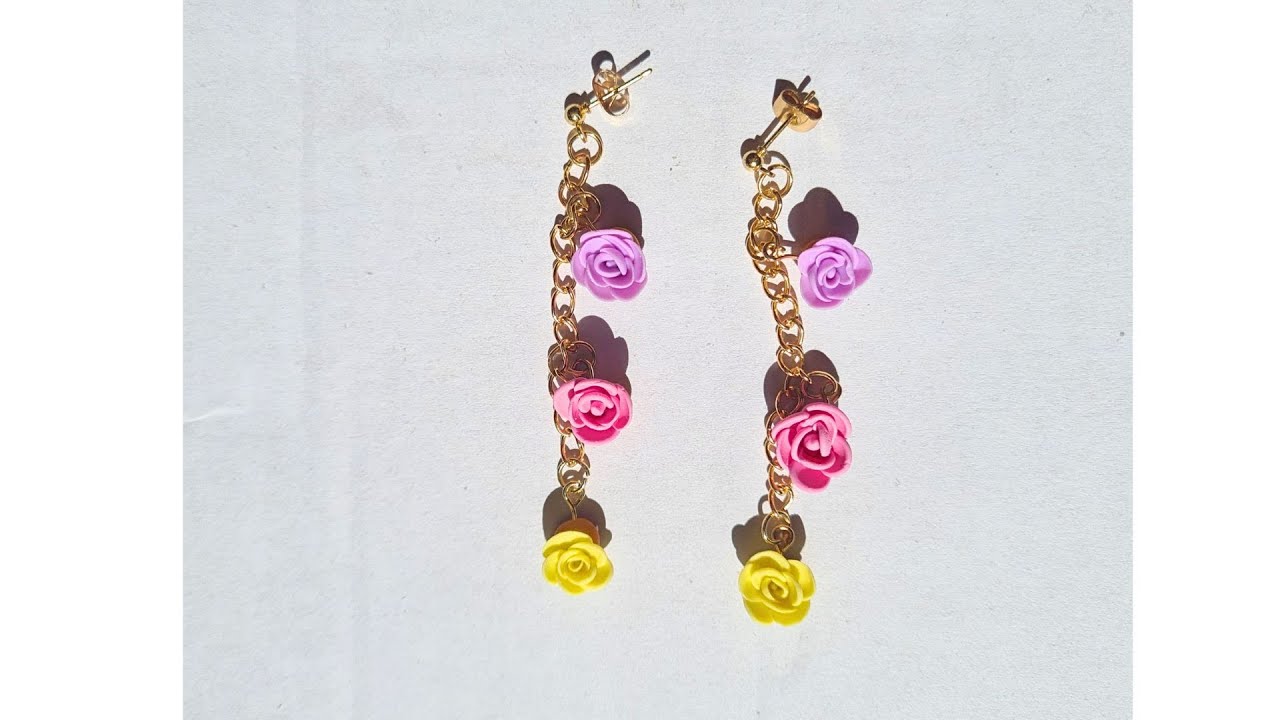 DIY Polymer Clay Roses Chain Earrings | Cozy Tutorial Video | A Day In The Life Of An Introvert