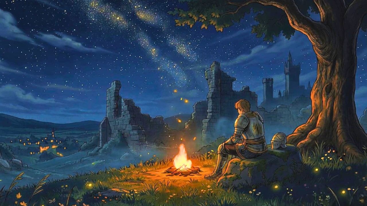 Fantasy Ambience & Music | Star-Lit Ruin Campfire 🌙🔥 | for Deep Work & Daydreams