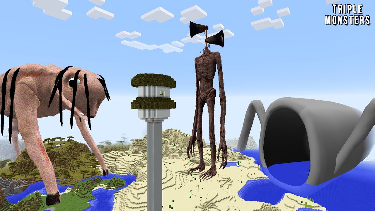 SURVIVING FROM BIG CHARLIE, SIREN HEAD AND SEA EATER in Minecraft | Gameplay
