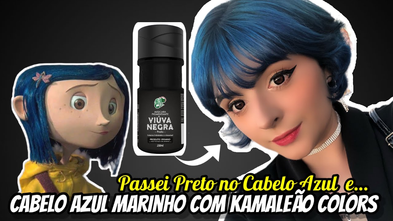 Pintando o cabelo de azul marinho usando a cor Viúva Negra da Kamaleão Color - Cabelo da Coraline!
