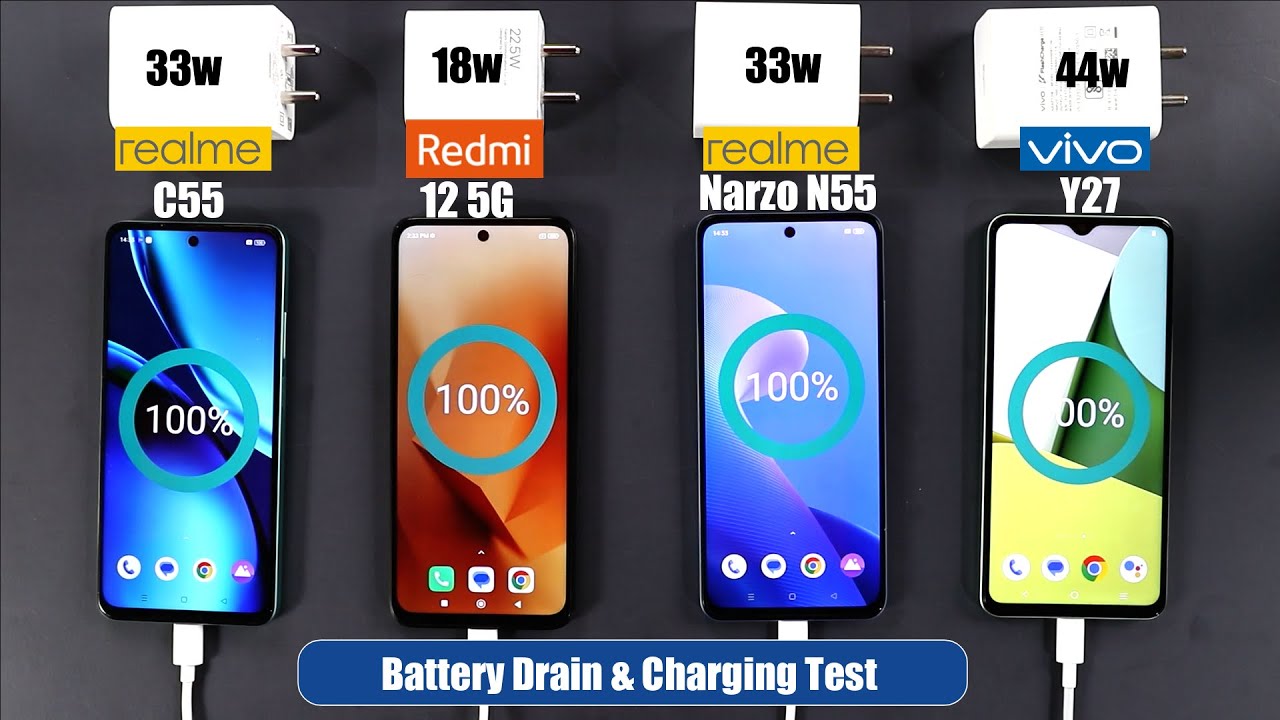 Redmi 12 5G Battery Drain And Charging Test Vs Realme C55/Narzo N55/vivo Y27 Best Phone Under 15000