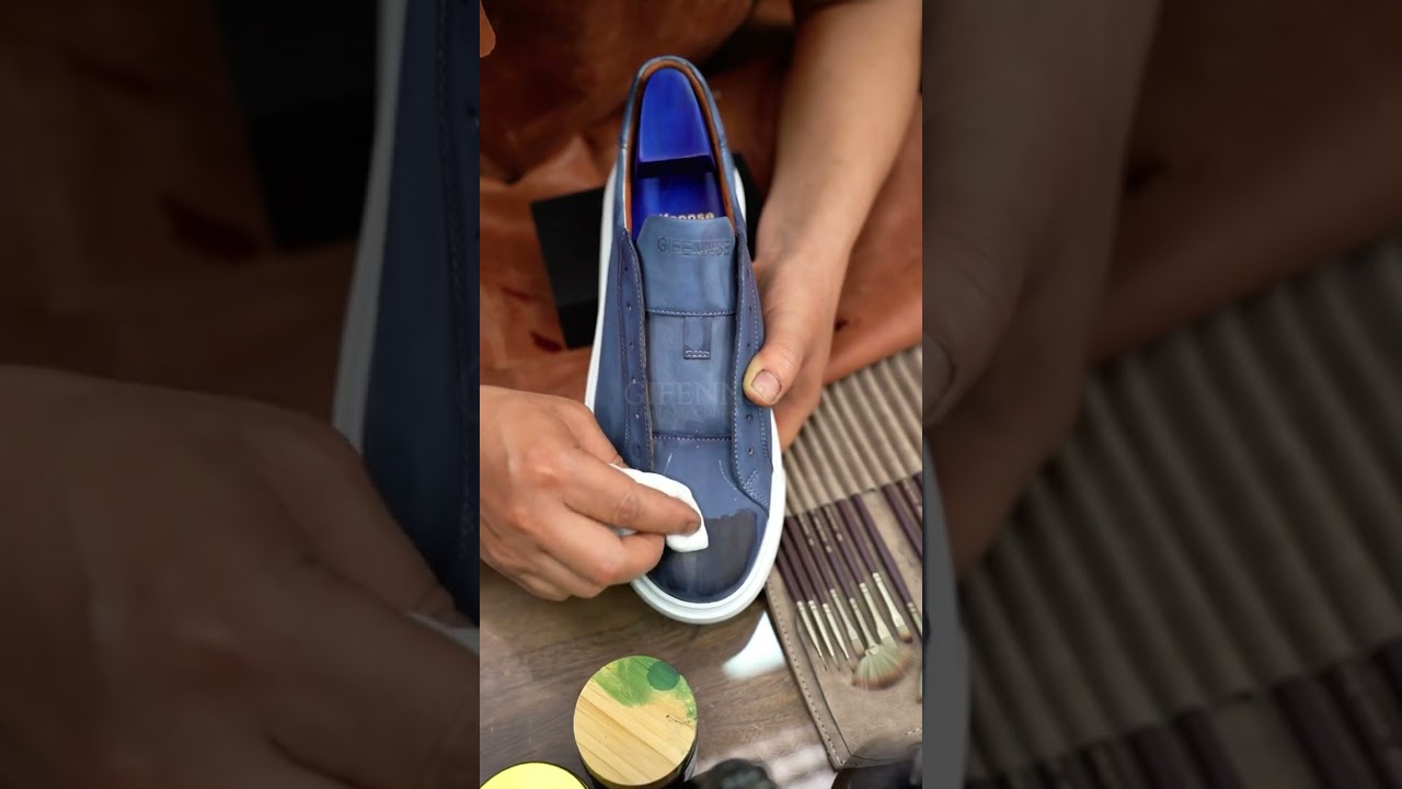 Gifennse | Handmade leather Blue Sneaker making process 
