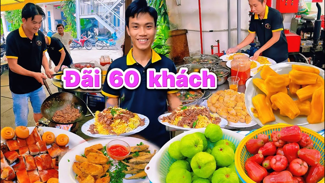 Món ăn ngon đãi 60 khách : Cá trứng chiên giòn,Heo sữa quay , Lẩu bao tử bạch quả