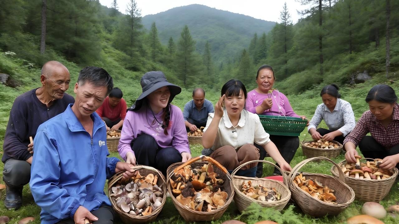 叔叔嬢嬢们凌晨4点就起床，结伴进山捡野生菌，半天就能赚400多太过瘾啦！！【燕麦行游】