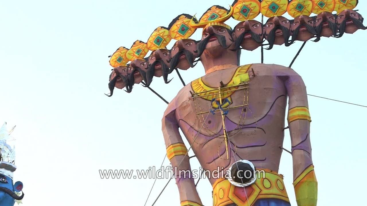 Many headed demon goes up in fire cracker flames, on Dussehra