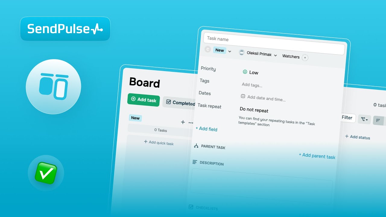 Легко увеличьте эффективность управления задачами в CRM SendPulse