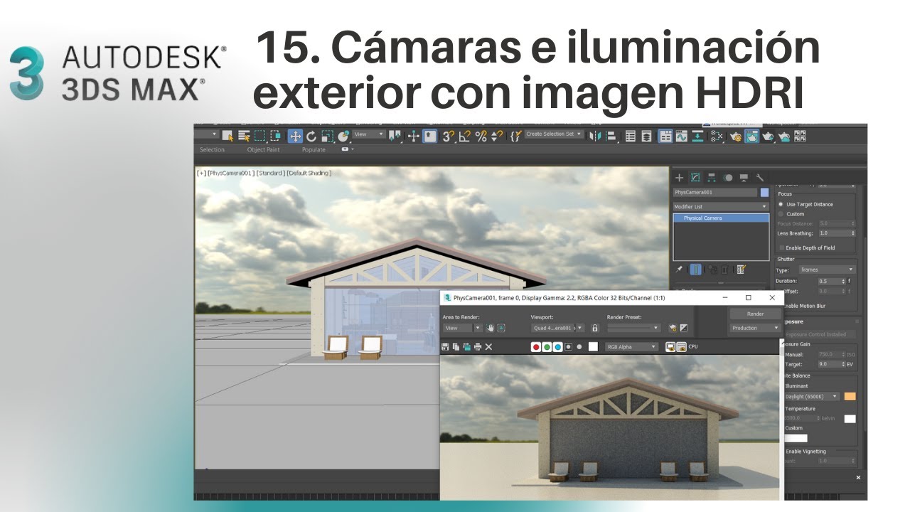 Curso 3DS MAX. Colocar cámaras e insertar imagen HDRI para iluminar la escena.