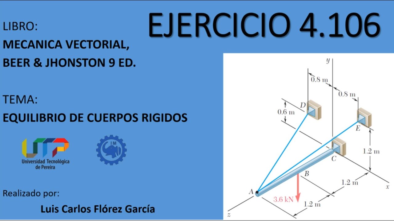 Ejercicio 4.106 Estatica - Mecanica Vectorial - Beer & Jhonston 9na Edición #clasesdeingenieria.com