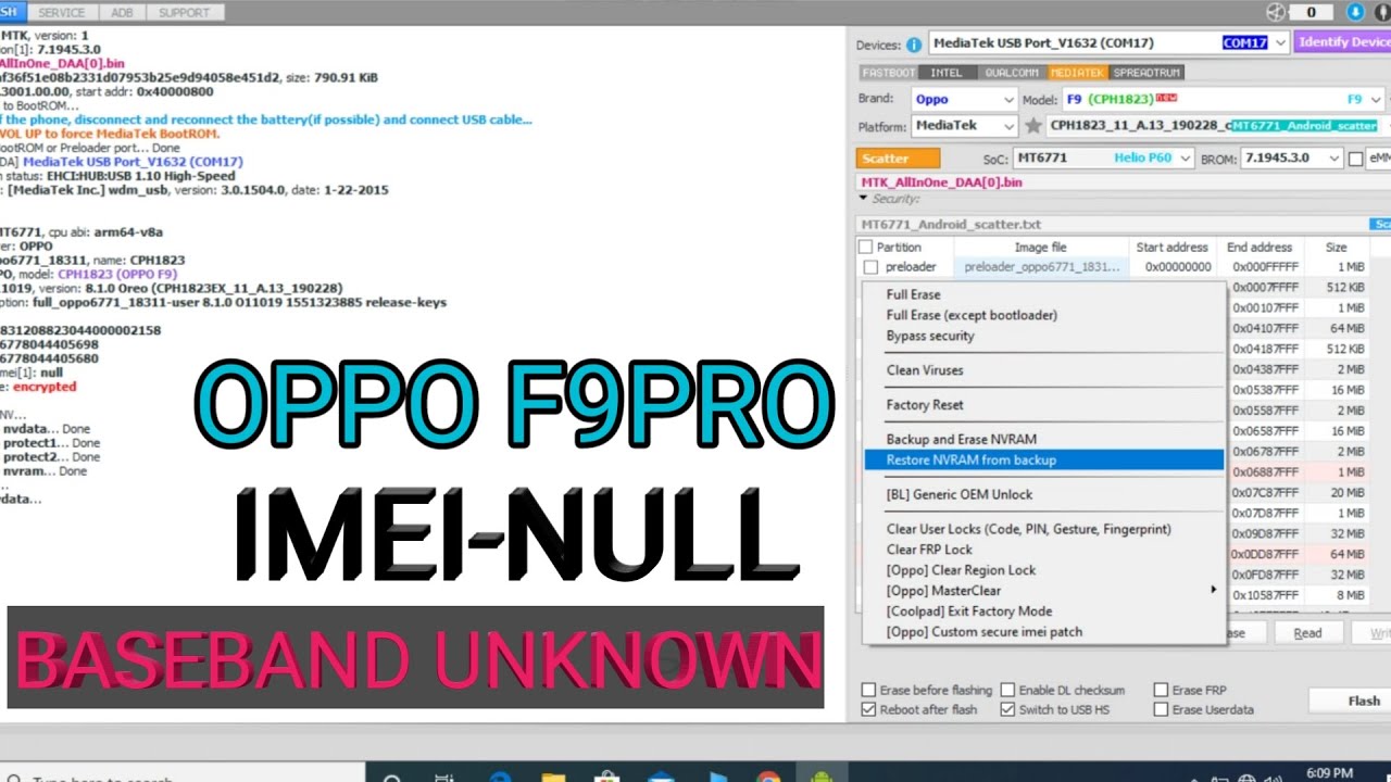 Oppo f9 pro IMEI null solution ( Cph 1823 ) | oppo f9 pro IMEI null baseband unknown | IMEI null