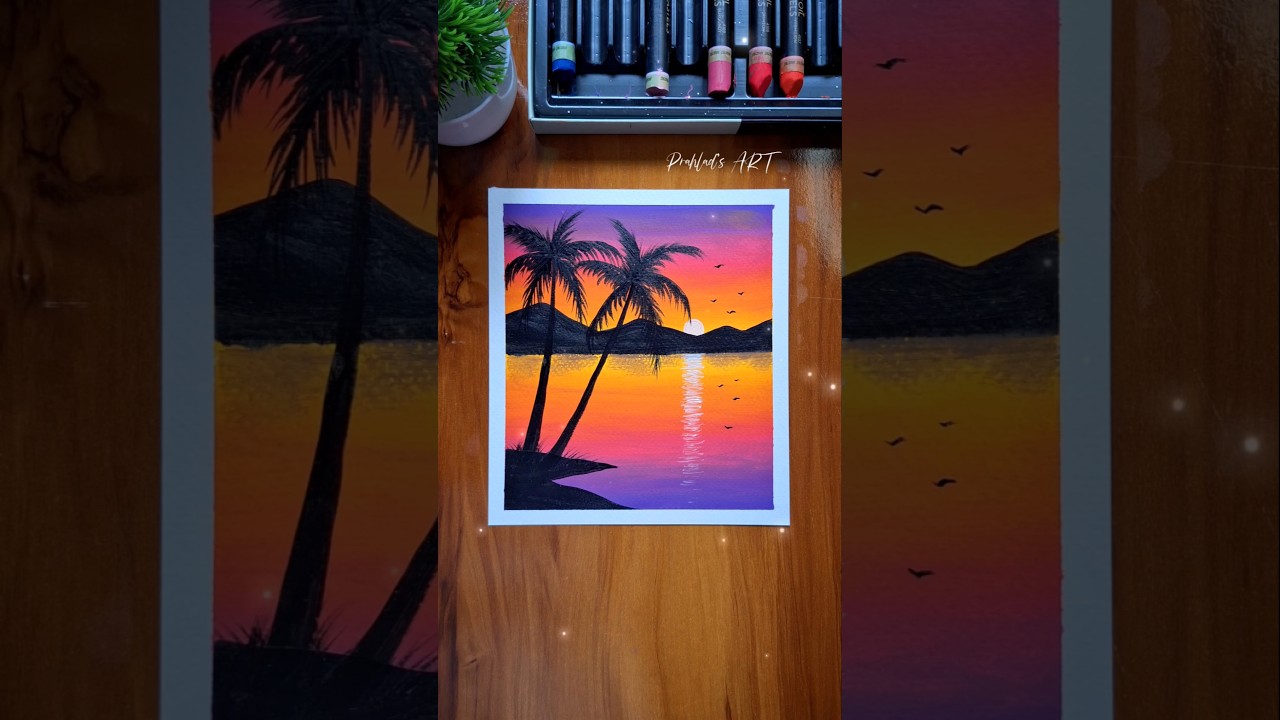 🌅 Beautiful Sunset Scenery with Oil Pastels