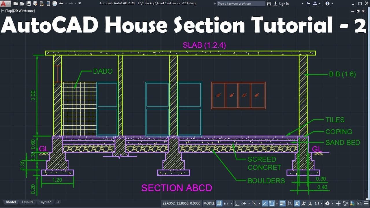 AutoCAD House Section Drawing Tutorial - 2 of 3