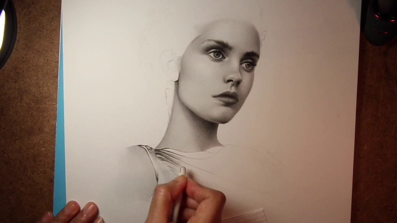 Portrait drawing by Maryam moayed alaei, Dry brush technique