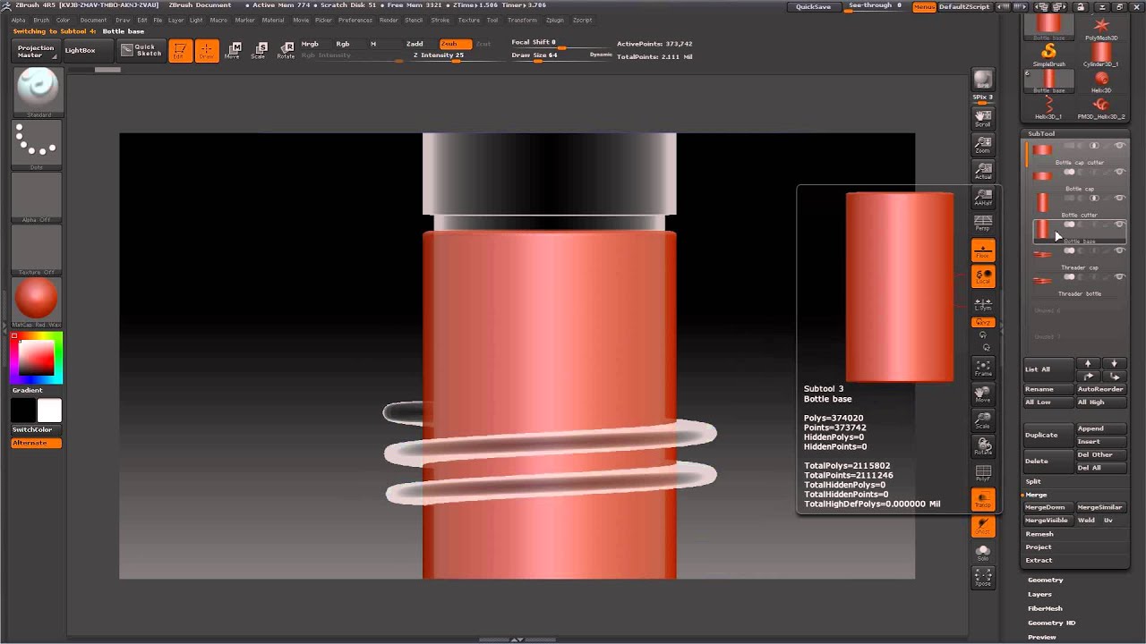 Threaded Pill Bottle with Threaded Cap with ZBrush