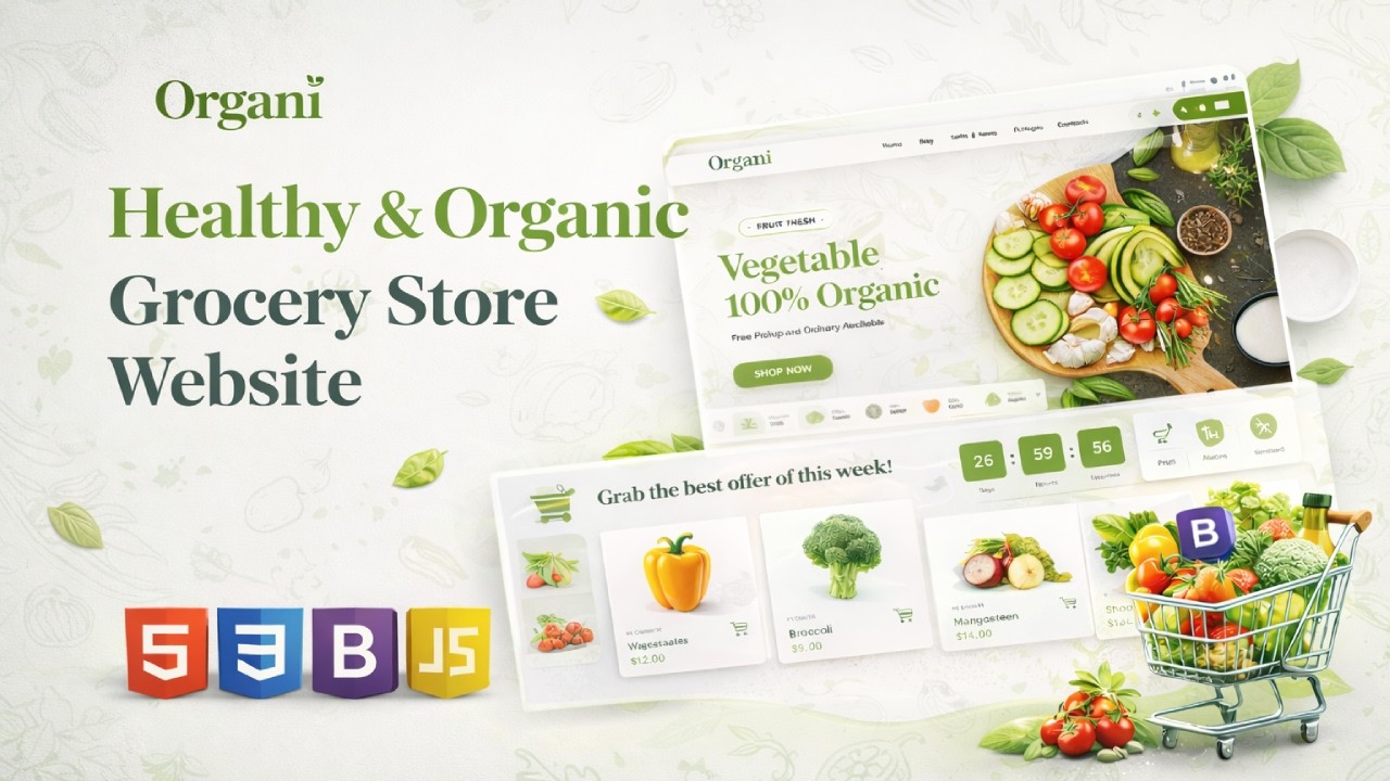 Create an Organic Grocery Website Using HTML, CSS & JavaScript | Step by Step