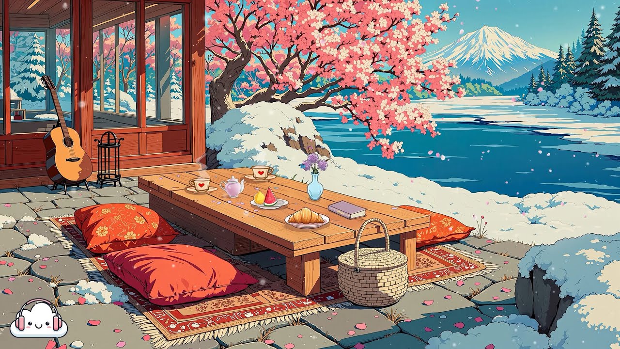 Cozy Lakeside Morning ☕🌸 Relaxing Lofi Music with Blossoms for Positive Energy
