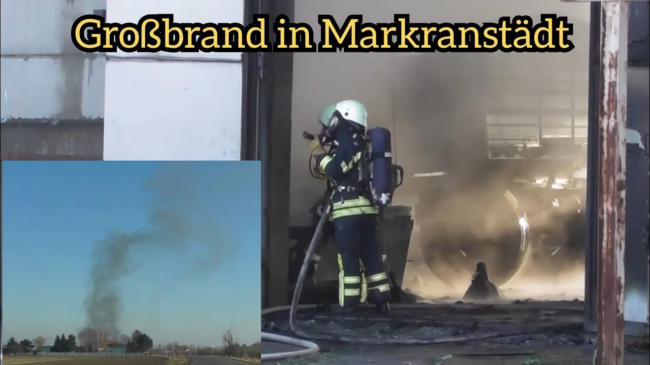 Großbrand in Markranstädt - Lagerhalle mit landwirtschaften Geräten in Vollbrand am 09.01.2024