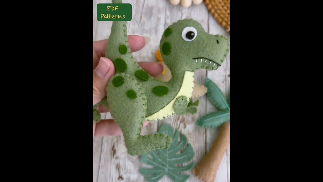 Dinosaur T-Rex felt sewing patterns and instructions. DIY felt toys. Hand sewing pattern. 