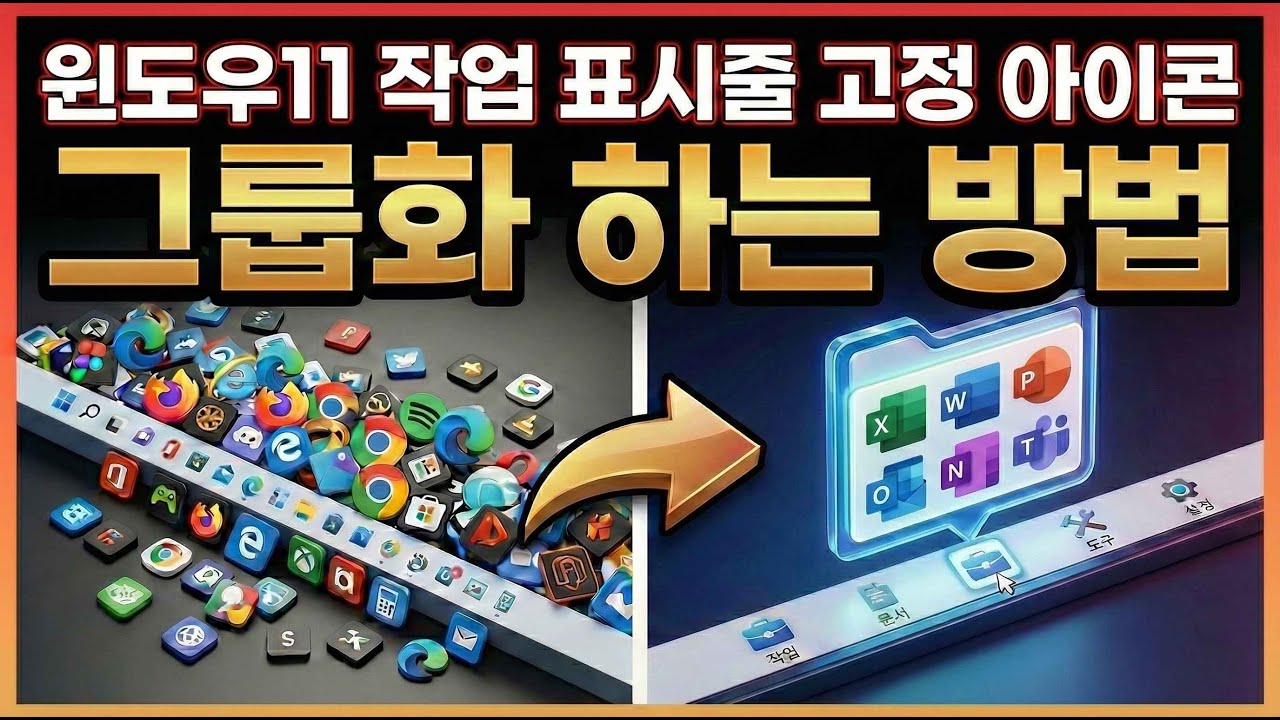 윈도우11 작업 표시줄 고정 아이콘 그룹화 하는 방법