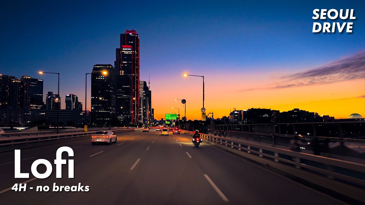 4Hours 4K Lofi Jazz - Night Drive in Seoul Korea 4K #gangnam #hangang #seoul #koreatravel