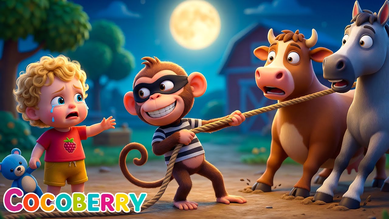 Naughty Thief Monkey Steals All Animals from Old MacDonald’s Farm 😱🚜 | Kids Story CocoBerry TV