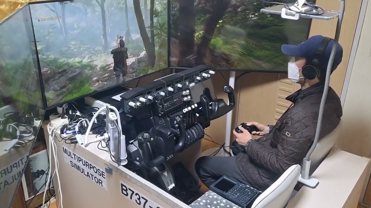 값싼 다목적 비행 시뮬레이터로 Indiana Johns Great circle플레이하기. 3 monitors. Low cost Multipurpose Flight Simulator