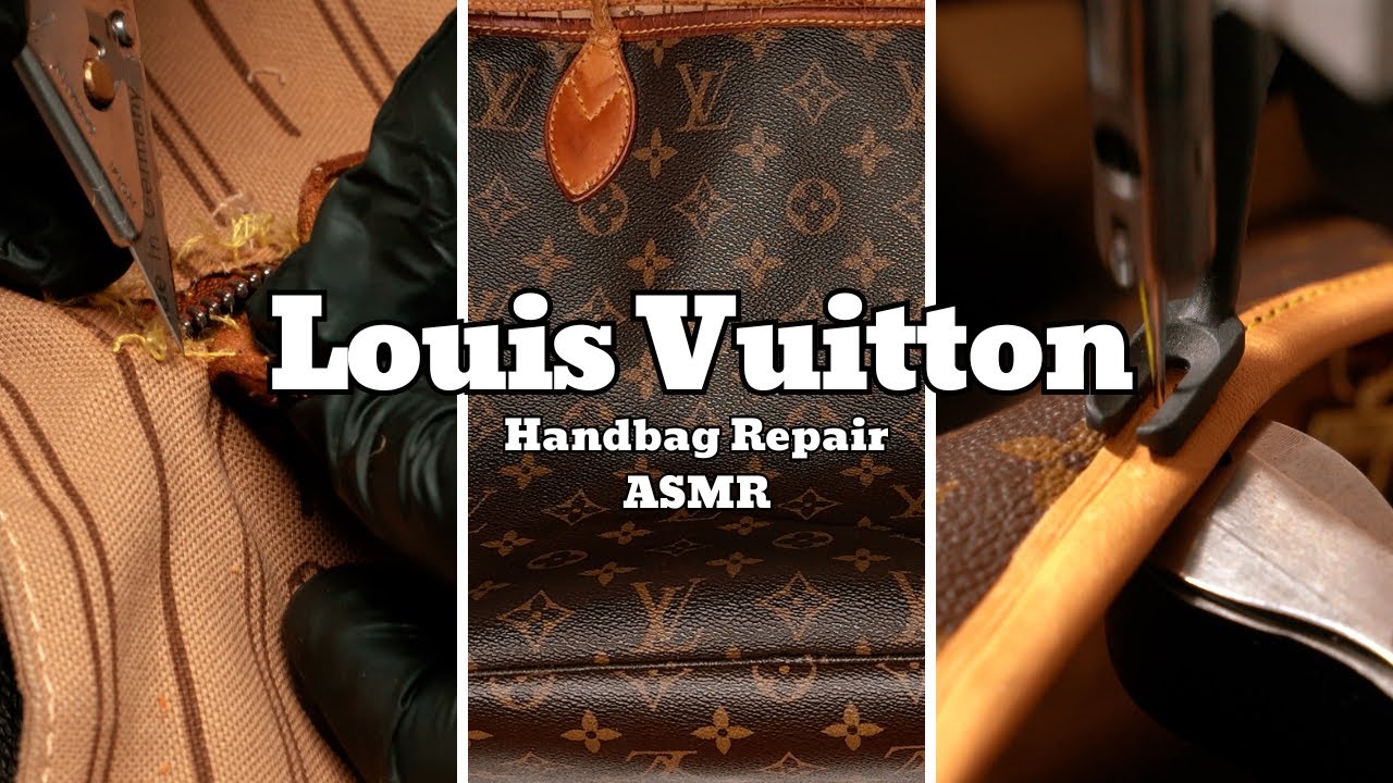 Louis Vuitton Tote Bag Full Restoration ASMR | Damaged Leather Handles, Piping & Patches Replaced