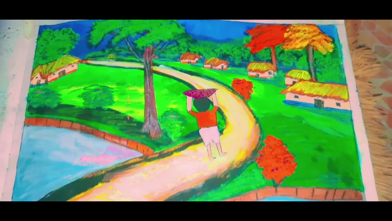 village scenery painting drawing  #painting #magical  arts skill dharni