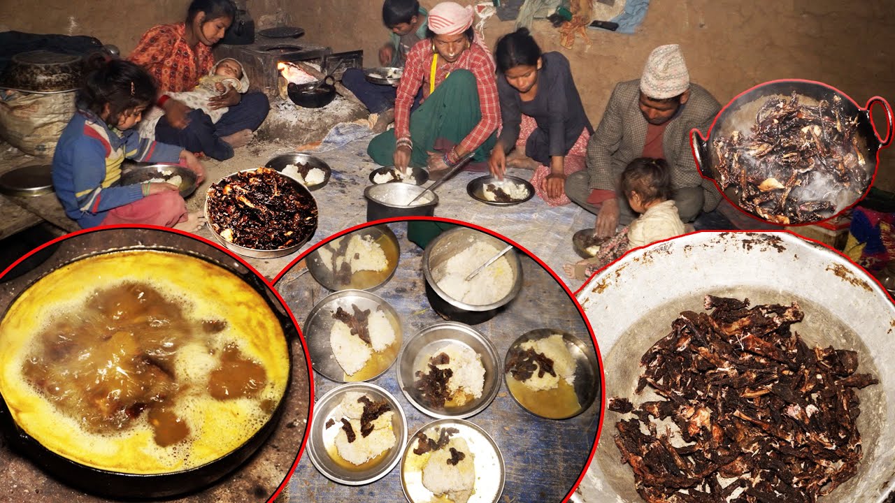 dharme brotherfamily cook  buff soup curry and rice for themselves @Rural Nepal