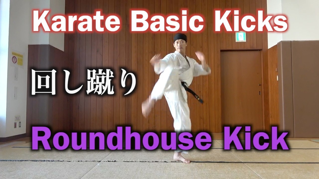Karate Basic Kicks: roundhouse kick(mawashi-geri) by the Japanese Karate Sensei, Ryo Wakabayashi