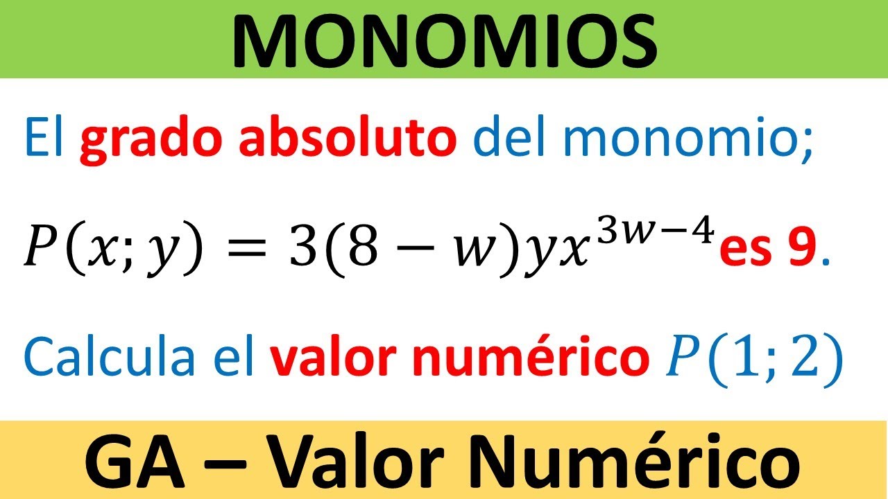 Monomios | Valor numérico | grado absoluto | ejercicio resuelto