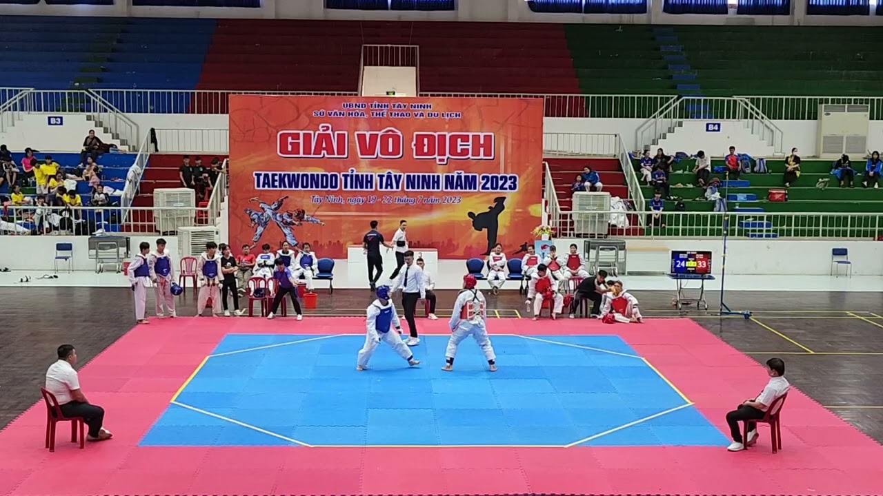 Giải Vô địch Taekwondo Tây Ninh 2023. ĐĐ Nam Gò Dầu (Đỏ) vs ĐĐ Nam Bến Cầu (Xanh). Trận tranh Đồng.