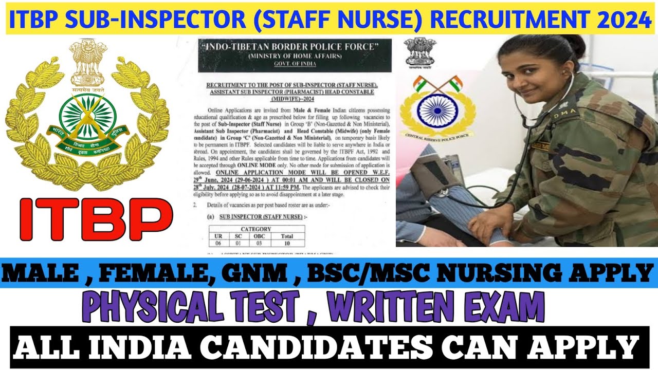 ITBP SUB-INSPECTOR (SI) STAFF NURSE VACANCY 2024/#subinspector #itbp #nursingvacancy2024#staffnurse