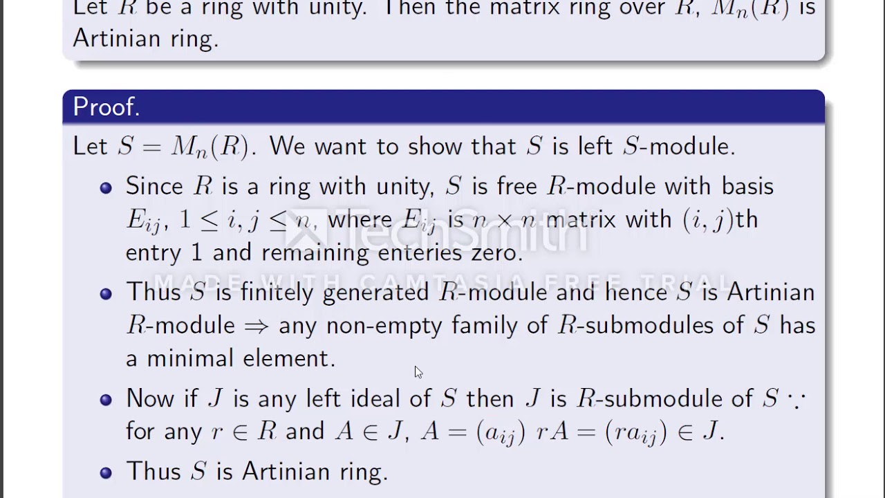 Rings and Modules: Lecture no. 25 : Artinian and Noetherian rings