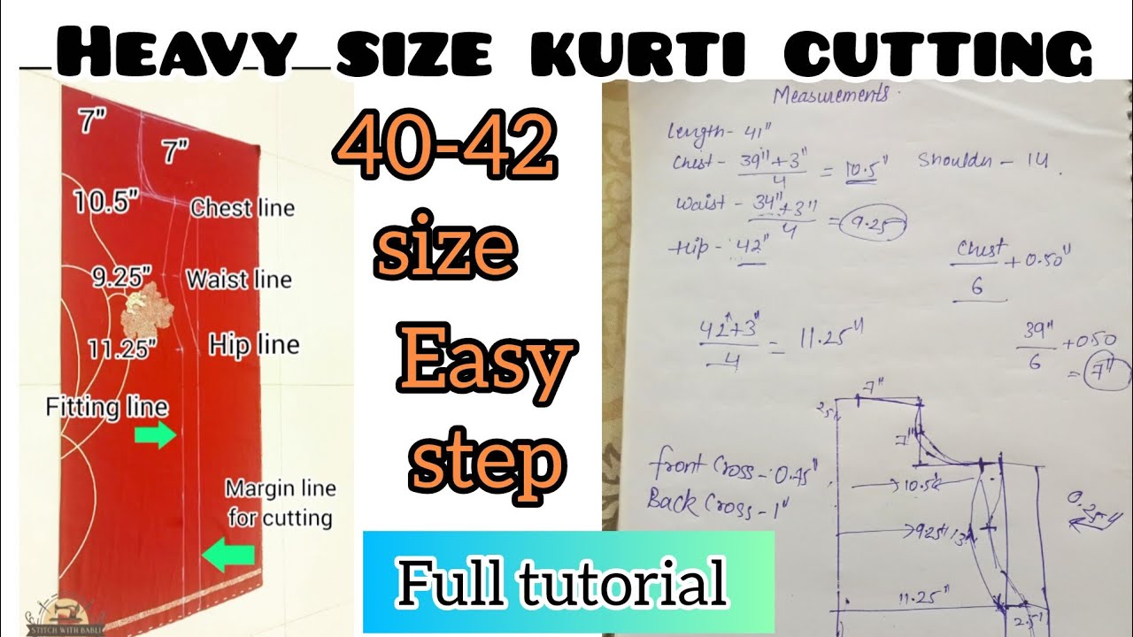 बड़े साइज़ की कुर्ती कटिंग आसान तरीका ||40 size kurti cutting full tutorial for beginners#youtube#yt