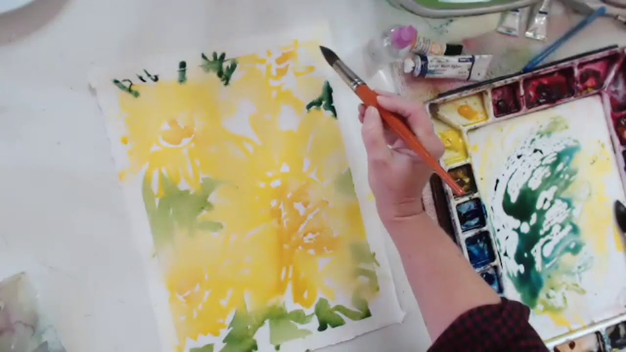 Birgit O'Connor Watercolors Painting Loose Sunflowers