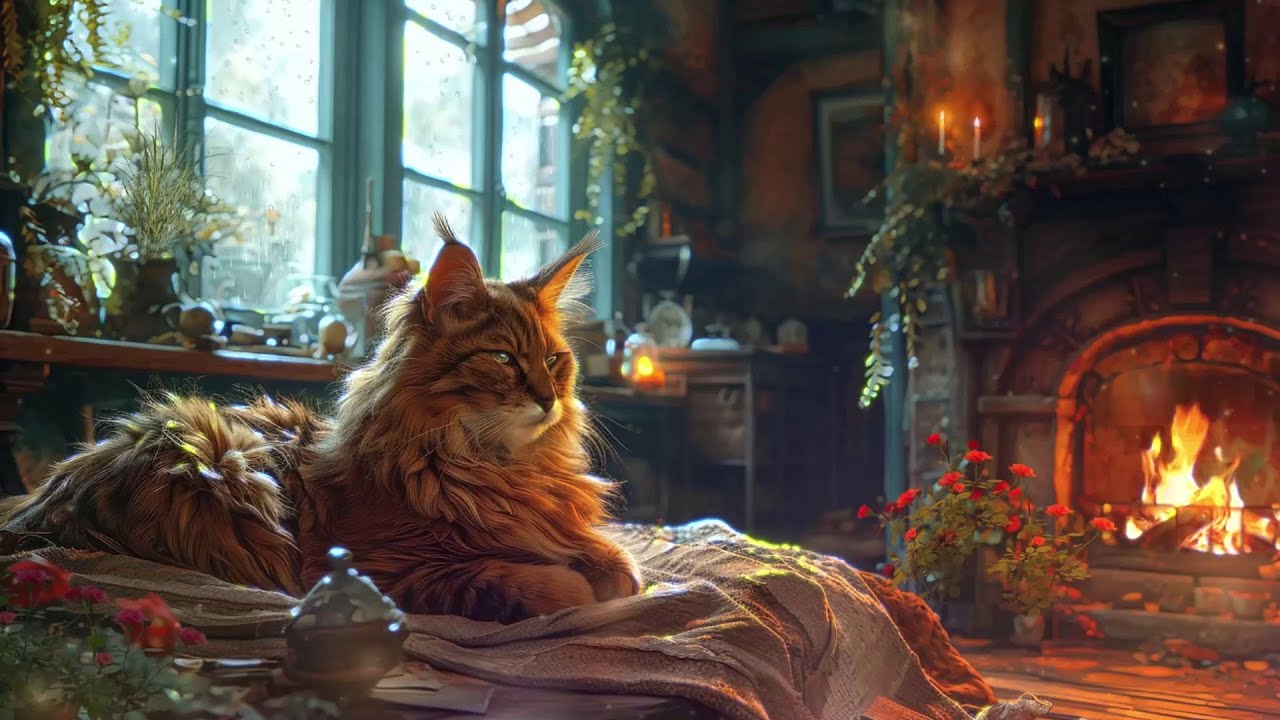 Waking Up with My Cat ~ Cozy Fireplace, Purring & Morning Music