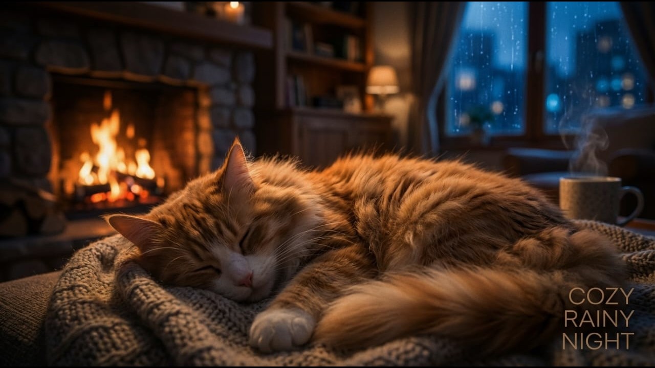 Cozy Fireplace Jazz with Rain Sounds 🌧️ | Relaxing Night Music for Sleep & Study (2 Hours)
